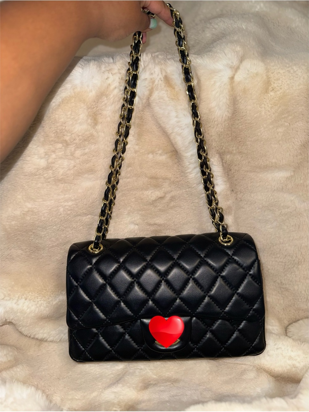 Black Quilted Chain-Handle Shoulder Bag